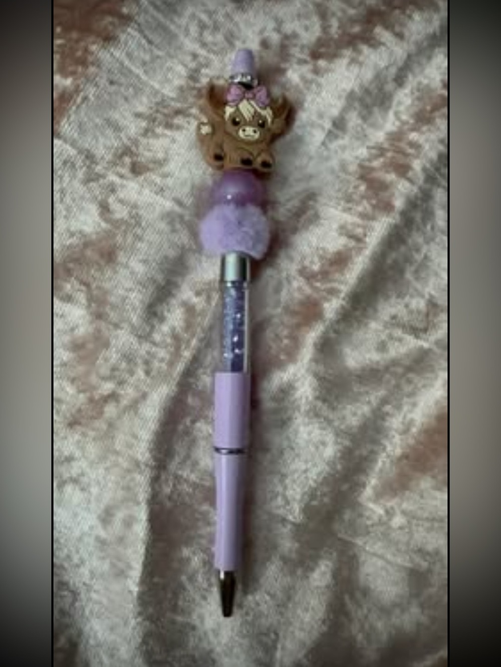 Handmade Mini Cow beaded ballpoint pen (black ink)